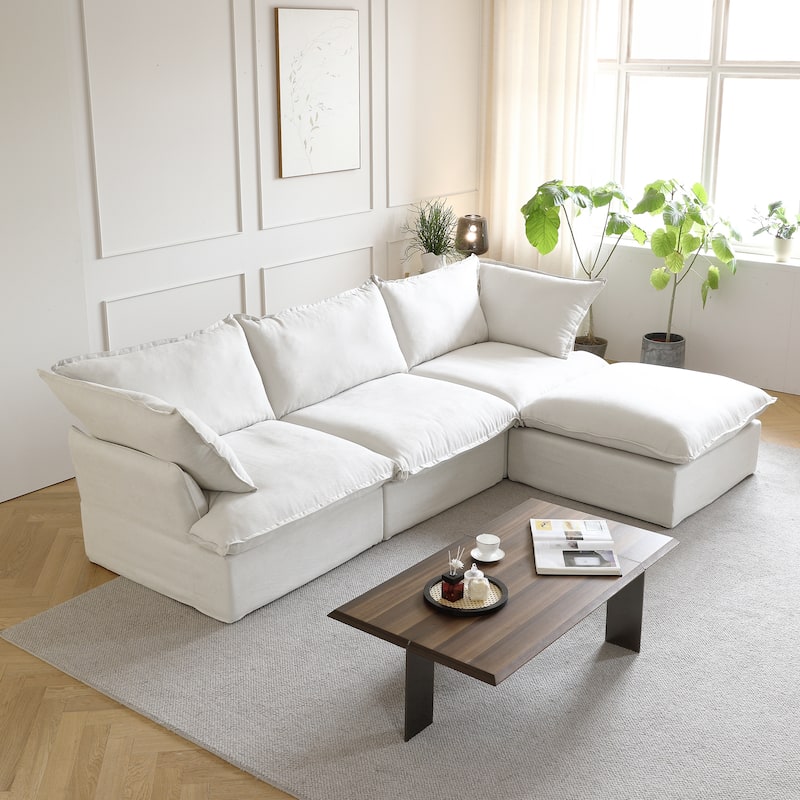 123'' Upholstered Sectional Sofa Minimalist Velvet Couch