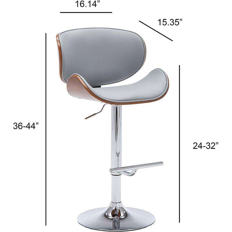 Adjustable Swivel Bar Stool - Walnut Bentwood with Curved Gray Seat