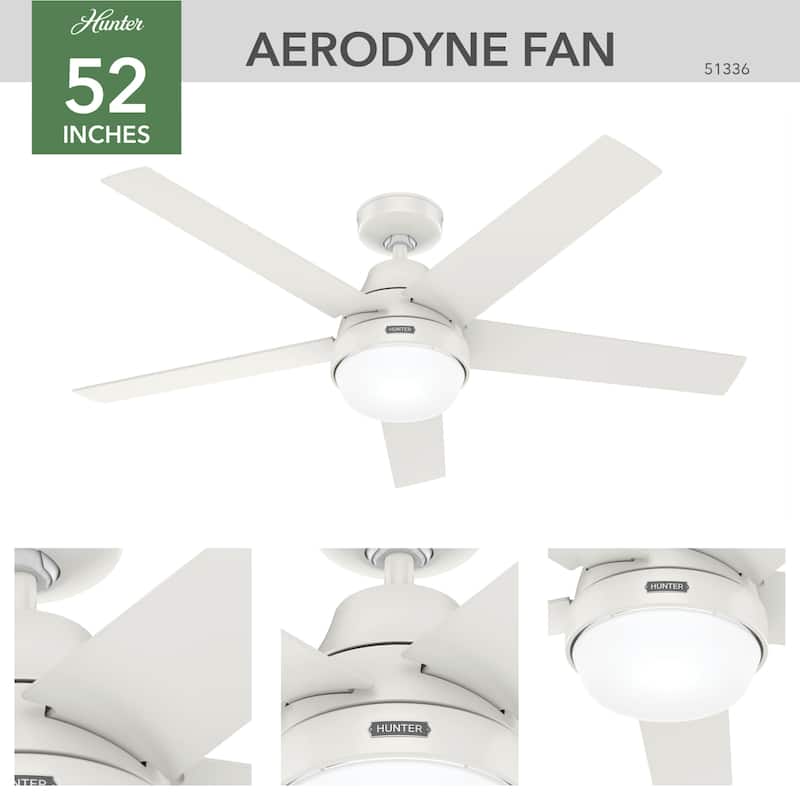 Hunter 52" WiFi Aerodyne Ceiling Fan w/ LED Light, Handheld Remote - Modern, Contemporary, Transitional - SMART FAN!