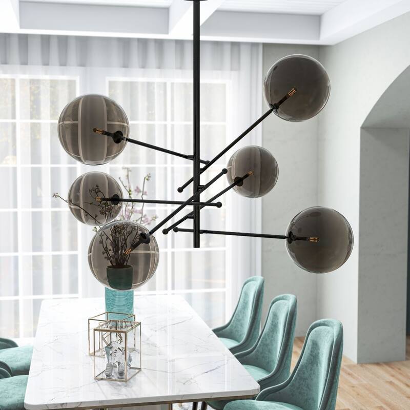 Javier 6 Light Black Metal and Glass Sputnik Chandelier - 39 x 43 x 20