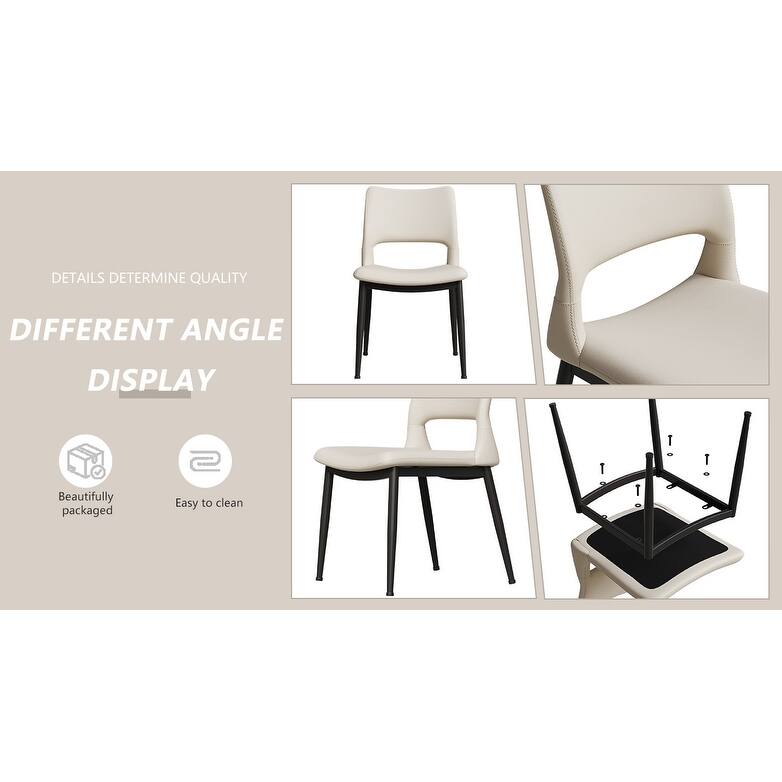 Modern minimalist white PU leather Dining Chairs Set of 2, comfortable backrest design, metal leg support, suitable for