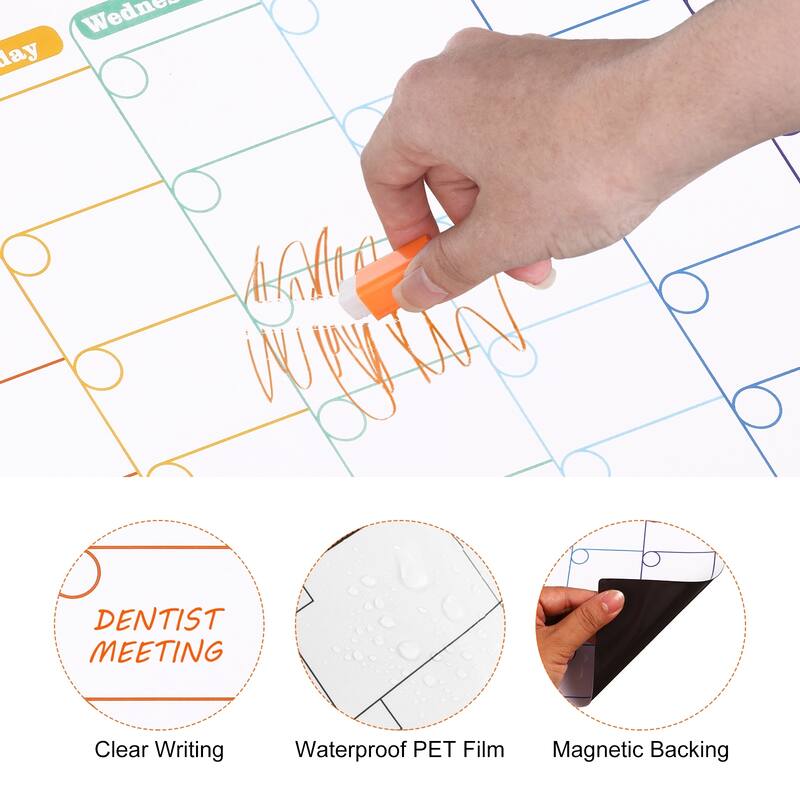 16.9" x 11.8" Magnetic Calendar, Erasable Dry Erase Calendar - White