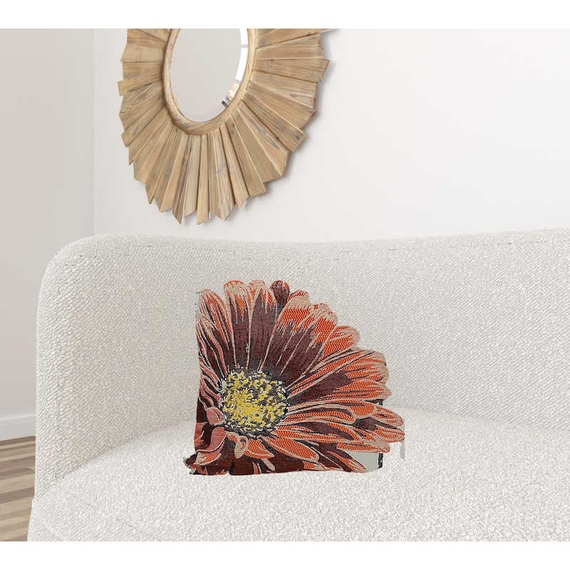 18"x18" Coral Polyester and Cotton blend Floral Zippered Pillow