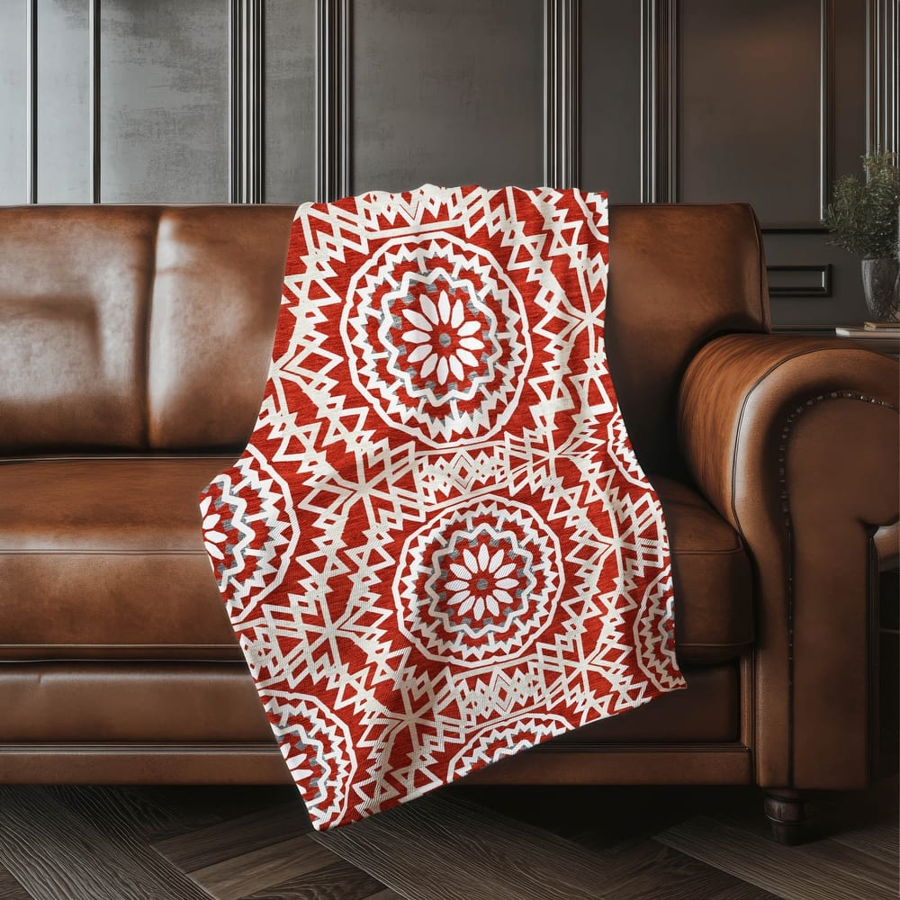 Premium Machine Washable Boho Suzani Sherpa Throw Blanket