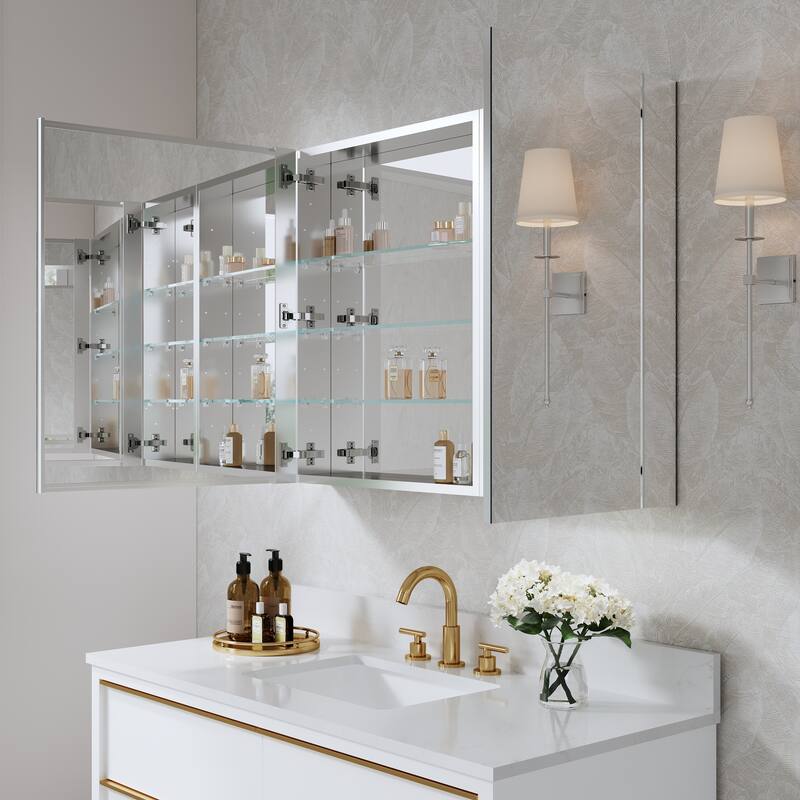 40''W X 30''H Recessed Or Surface Wall Mount Bathroom Medicine Cabinet With Adjustable Glass Shelves