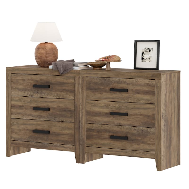 WAMPAT Farmhouse 3-Drawer Dresser, Wooden Chest of Drawers, Modern Storage Organizer & Nightstand for Bedroom, Living Room