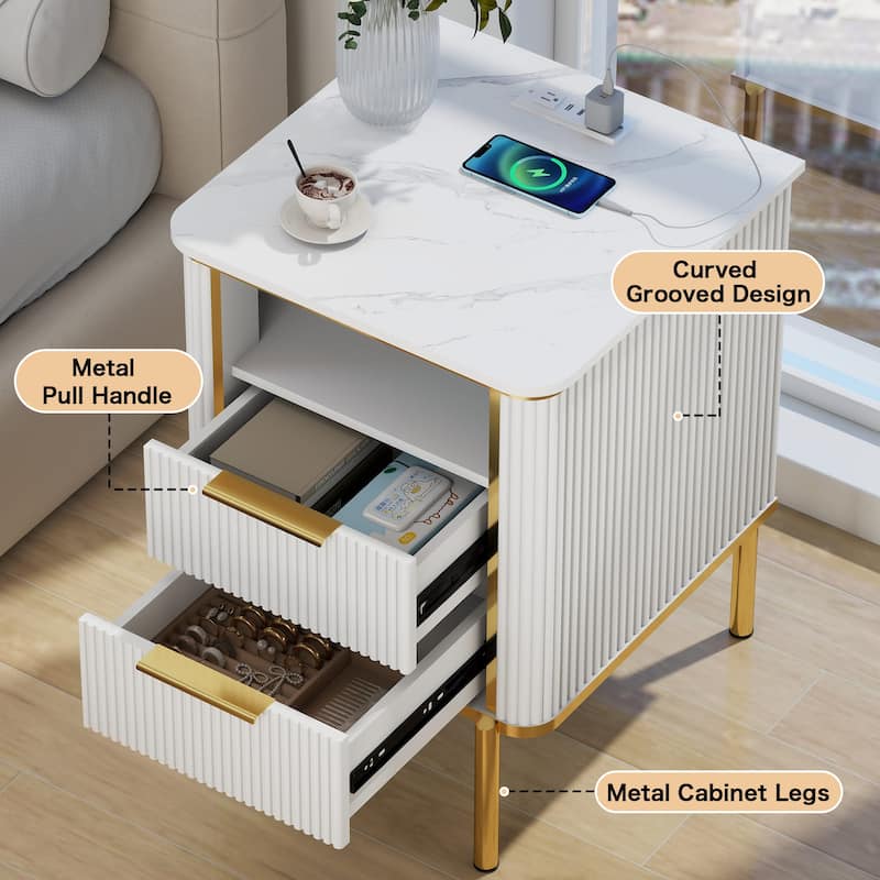 Modern Nightstands with Charging Station & USB Ports Bedside Bed Tables for Bedrooms