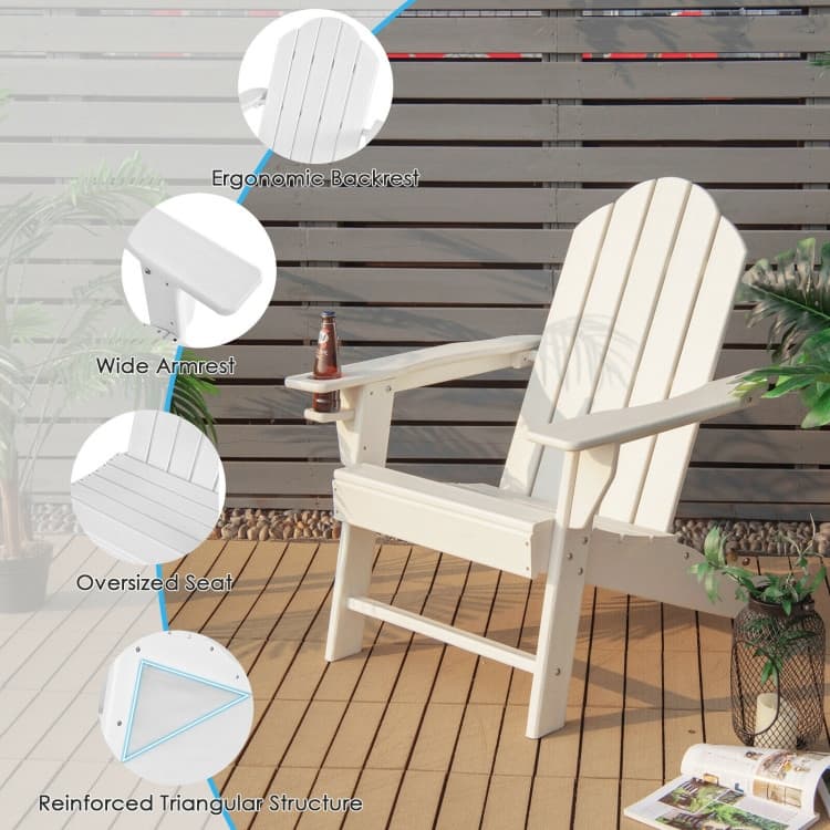 Outdoor Adirondack Chair with Built-in Cup Holder for Backyard Porch - 34" x 31" x 37" (L x W x H)