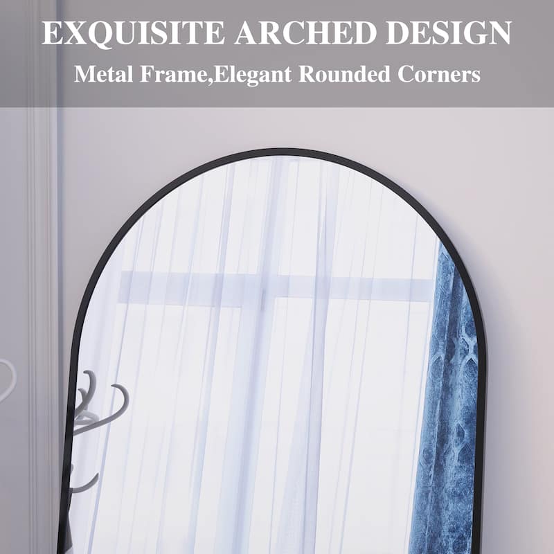 32 Inch Arch Framed Freestanding Full Length Mirror in Black - 32" x 71" in.