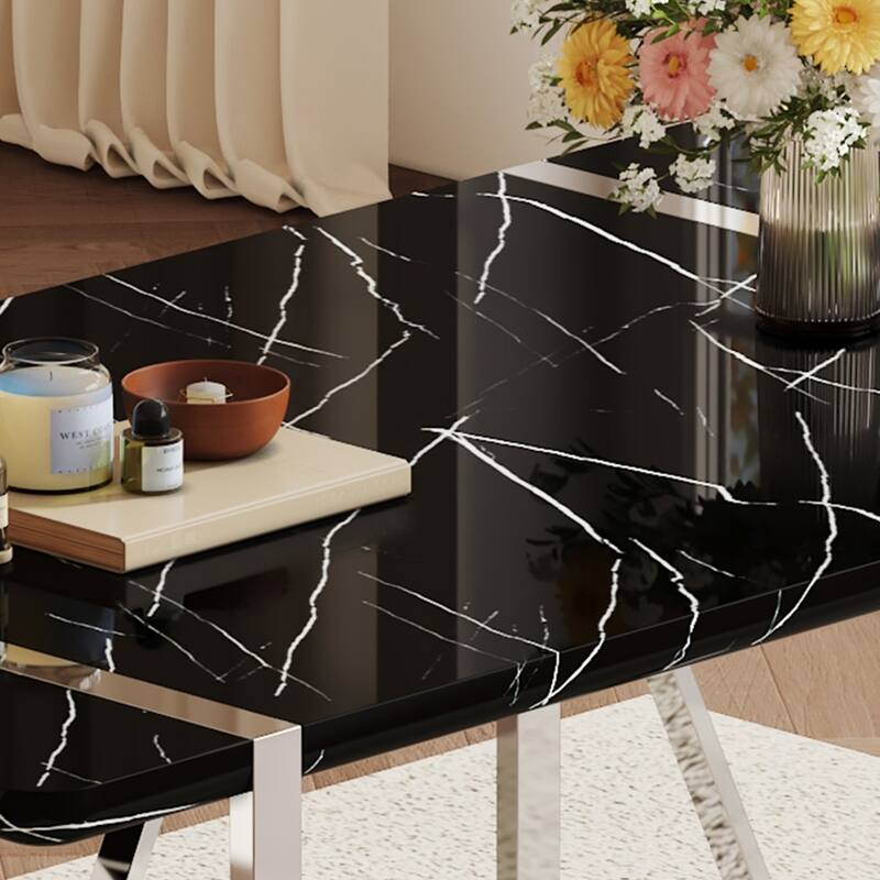 Modern Cream Style Dining Table with Thick MDF Top and White Metal Legs Frame