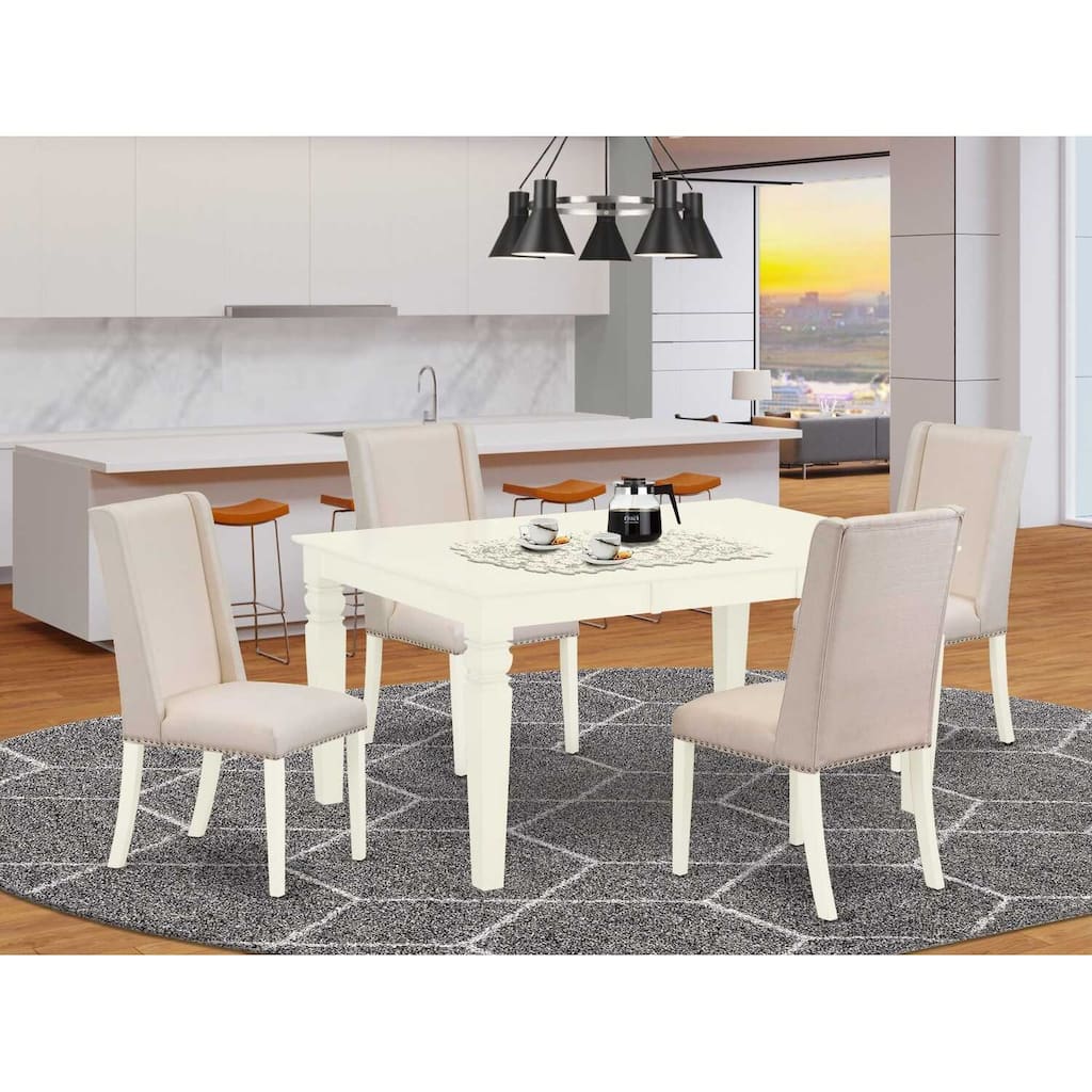 HomeStock 5-Piece Buttermilk & Cherry Finish Solid Wood Top Dining table with 4 Chairs with Butterfly Leaf Lattice Back