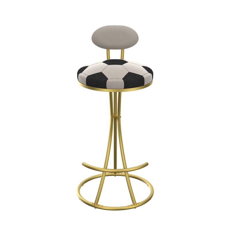 Football Print Bar Stools Set of 2 Upholstered Counter Height Barstool for Kitchen Island S-shaped Velvet Metal Dining Chairs
