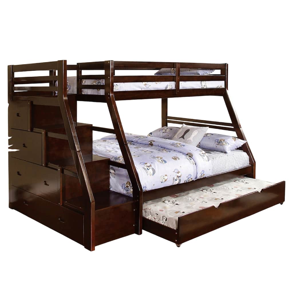 Ellon Twin over Full Bunk Bed, Espresso Brown Solid Wood, Drawers