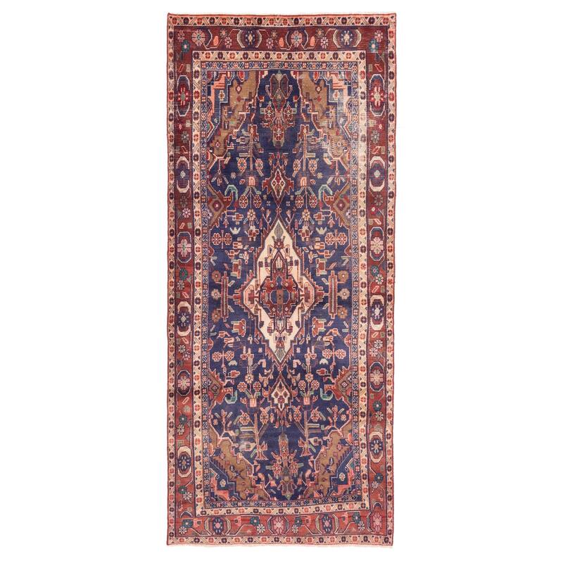ECARPETGALLERY Hand-knotted Antalya Vintage Navy Wool Rug - 3'11 x 9'4