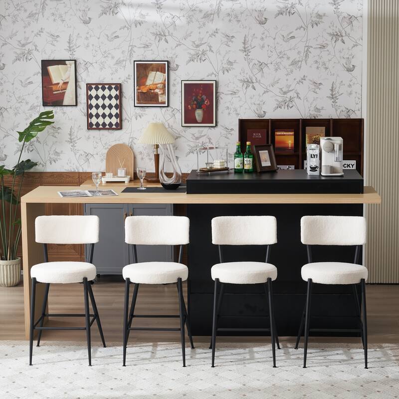 Modern Teddy Fabric Upholstered Barstools, Set of 4