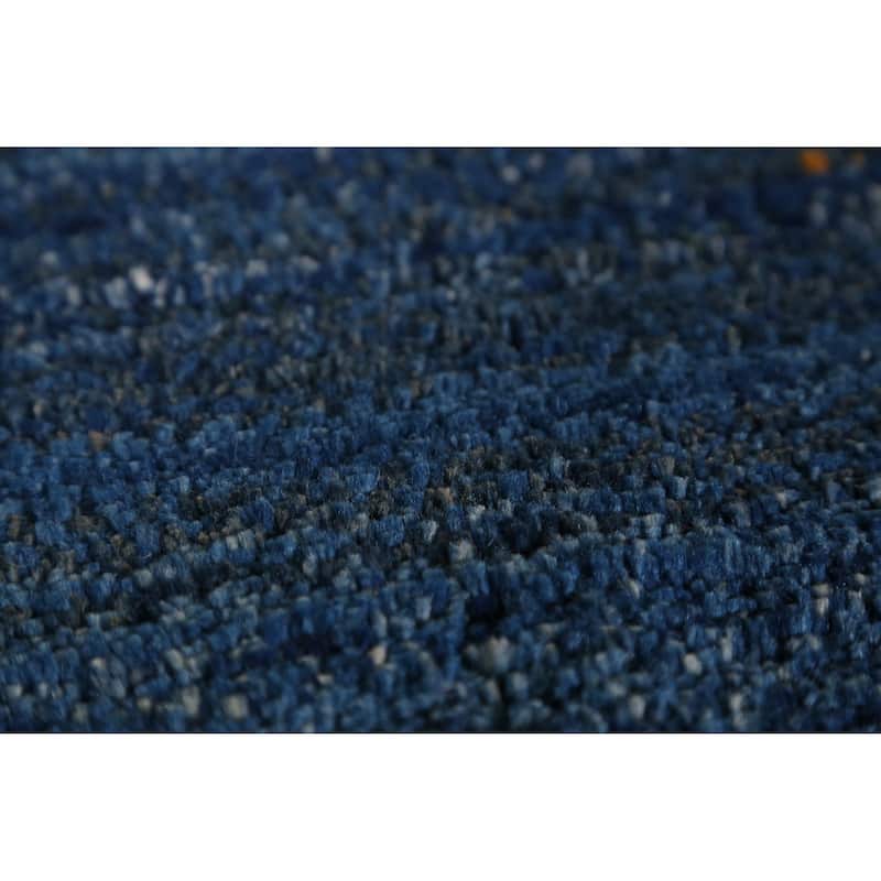 Blue Handmade Gabbeh Persian Rug Hand-Knotted Wool Carpet - 4'4" x 5'9"