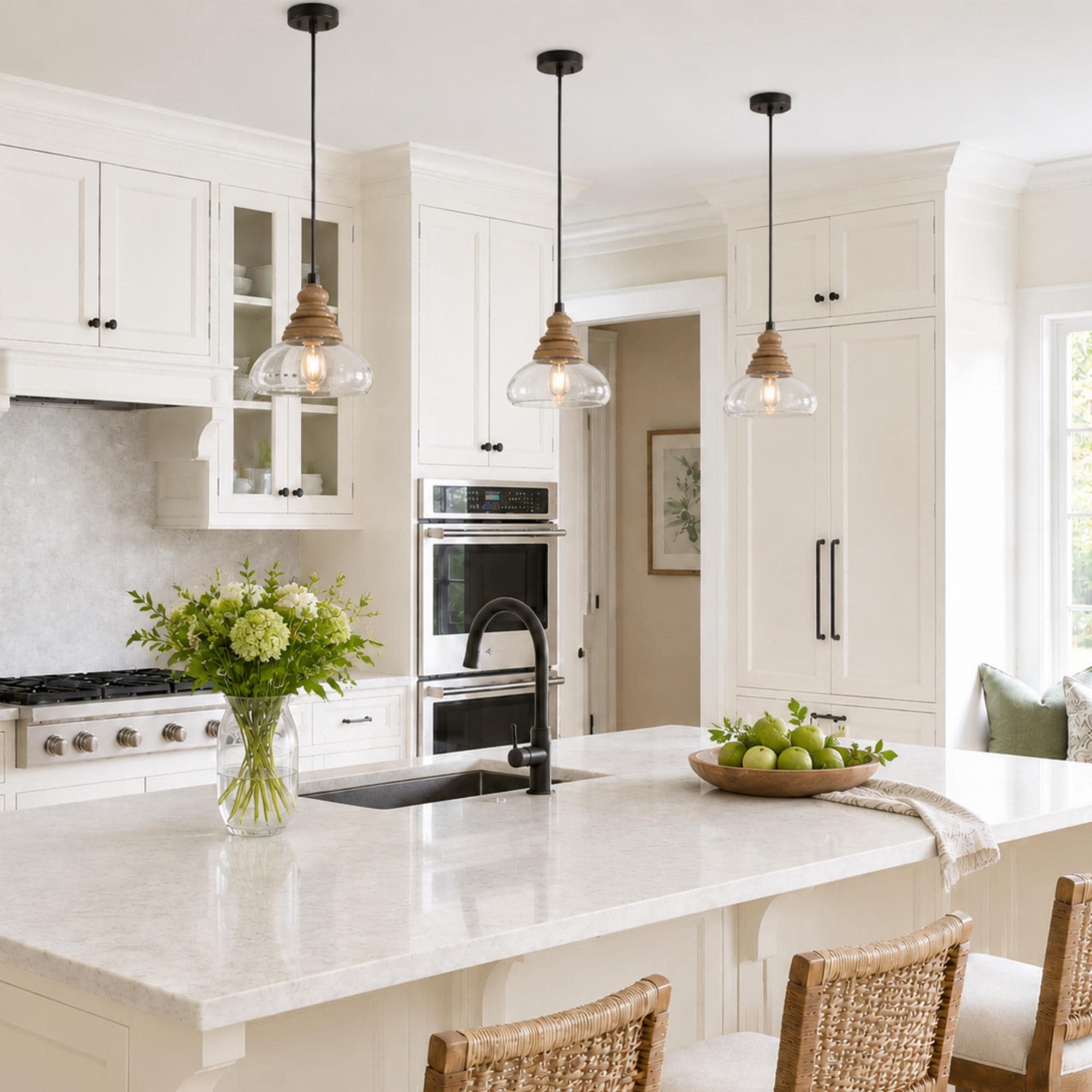Modern Farmhouse 1-Light Wood Pendant Light with Glass Shade for