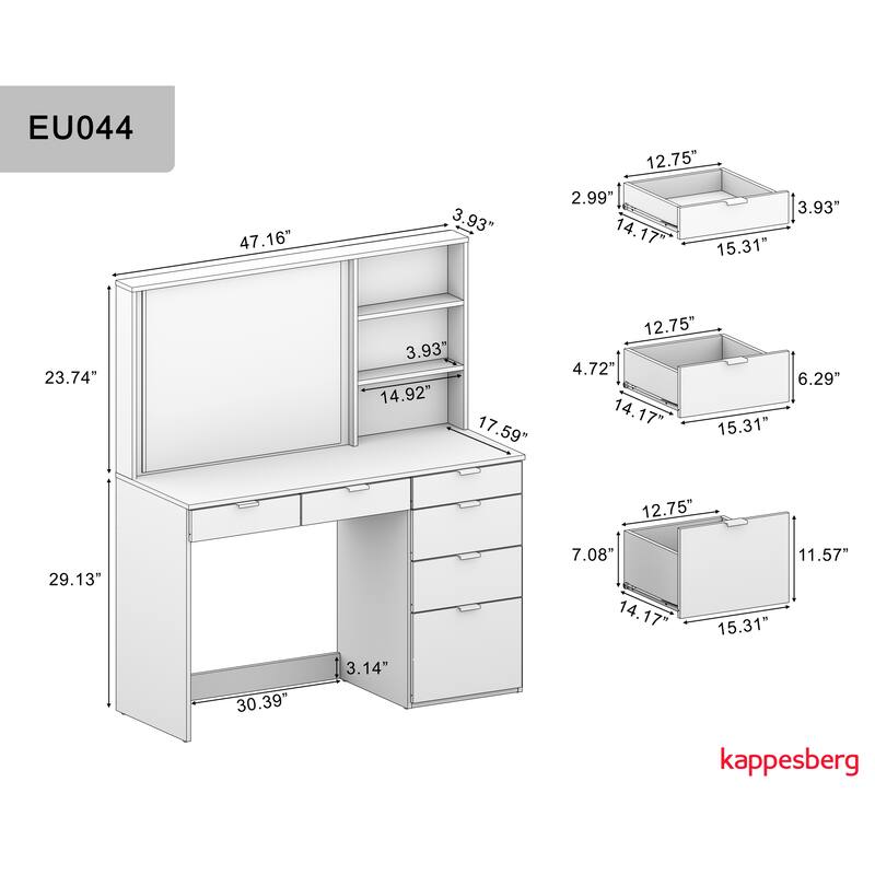 Kappesberg Jade Vanity with Mirror – 6 Drawers and Open Niches - N/A