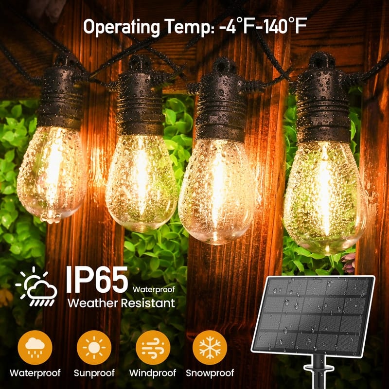 54FT Solar String Lights Outdoor Waterproof 16 LED Bulbs