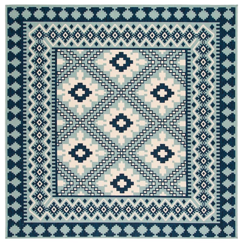 SAFAVIEH Veranda Eyvor Indoor/ Outdoor Waterproof Patio Backyard Rug - 3' Square - Ivory/Blue