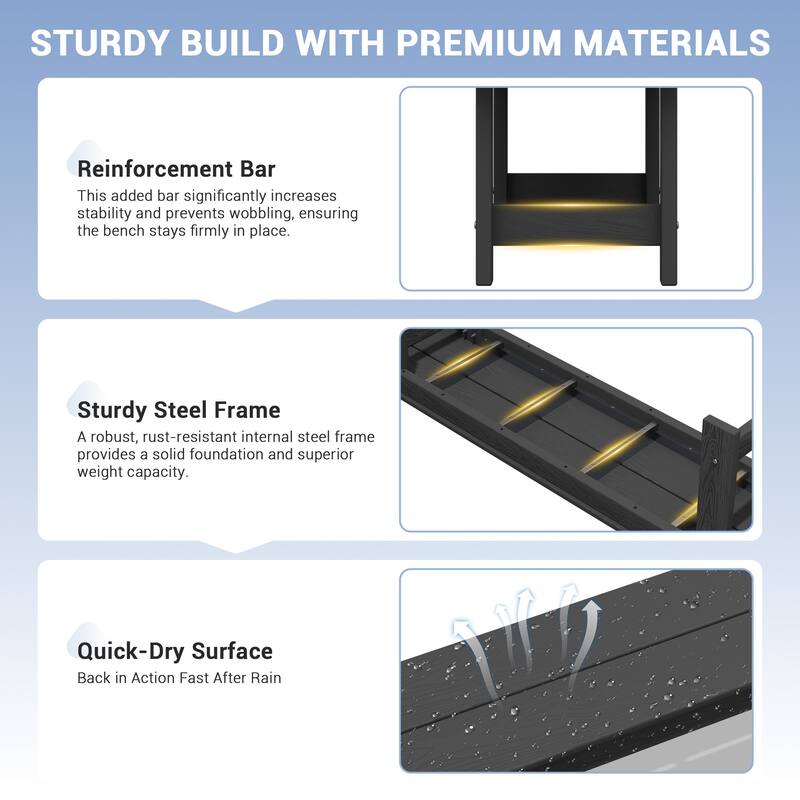 6-Piece HDPE Outdoor Dining Table Sets with Umbrella Hole - 1-Table 4-Chairs-1-Bench