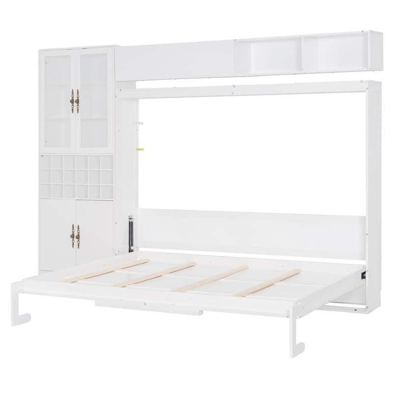 Queen Size Murphy Bed Wall Bed with Sofa , Shelves USB & Light