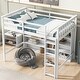 preview thumbnail 2 of 5, White Loft Bed with 8 Open Storage Shelves and Built-in Ladder, Full-length Guardrail