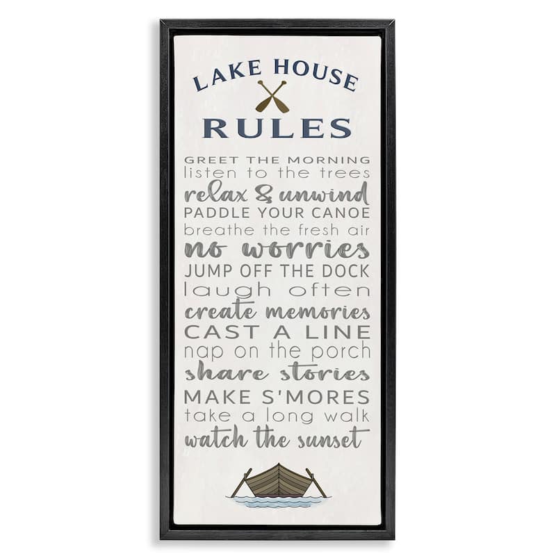 Stupell Fun Lake House Rules Framed Floater Canvas Wall Art Design By Seven Trees Design - 15 x 31 - Black