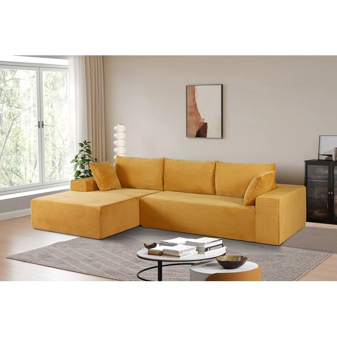 2 Piece Convertible Corduroy L Shaped Sectional Couches for Living Room or Home Office, No Assembly