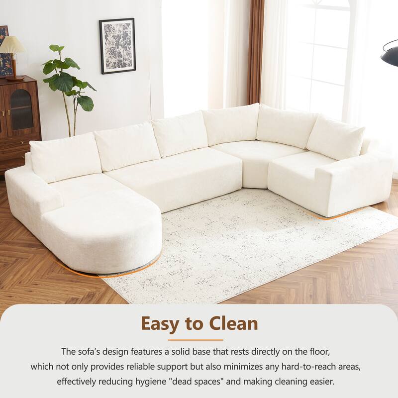 Chenille U-shaped Sofa, Cloud Sectional Sofa Set Upholstered Deep Seat Couches with 6 Pillow Recliner Sofa for Living Room