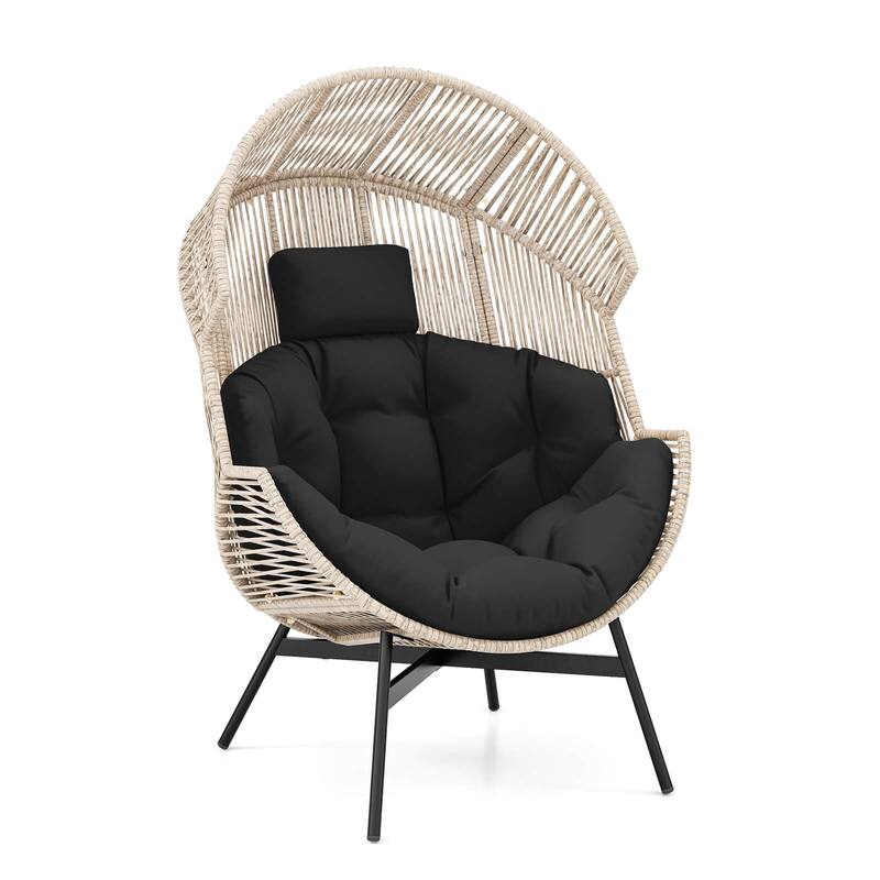 Costway Oversized Egg Style Chair with Cushions & Headrest Heavy-Duty - See Details - Black