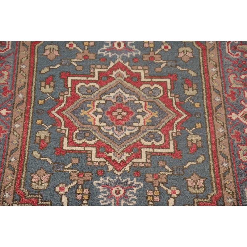 Geometric Heriz-Serapi Oriental Foyer Rug Hand-Knotted Wool Carpet - 3'10" x 5'9"