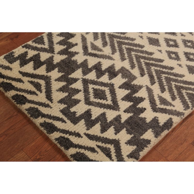 Geometric Moroccan Oriental Foyer Rug Hand-Knotted Wool Carpet - 2'0"x 3'0"
