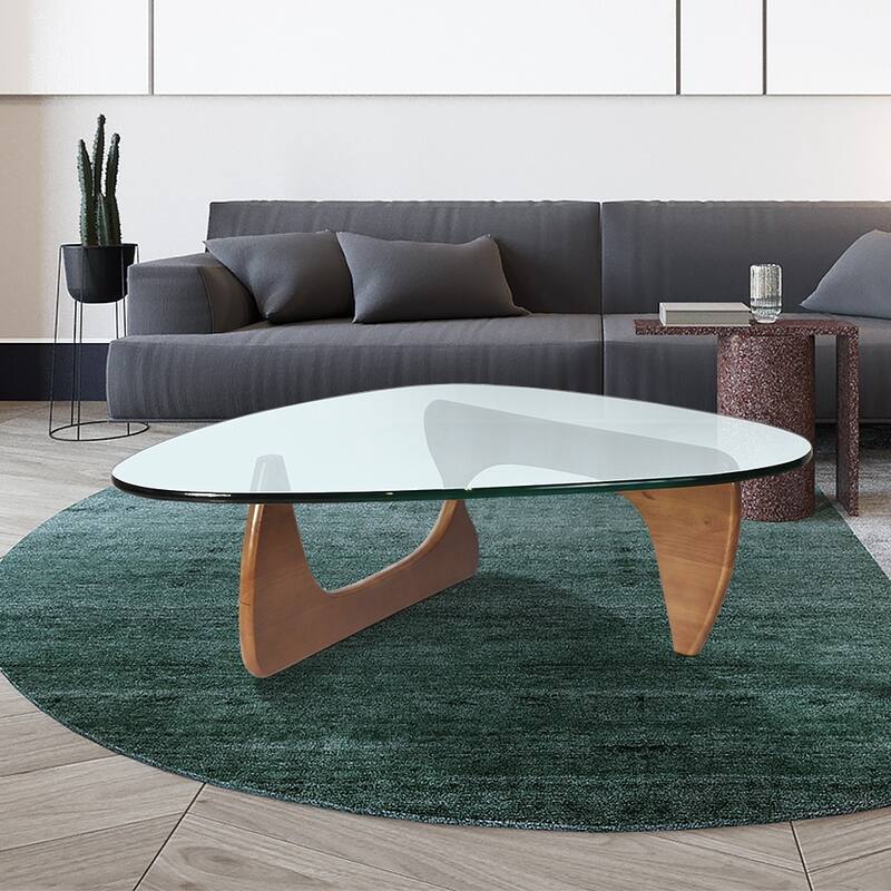 50"L Triangle coffee table Wood Base for living room