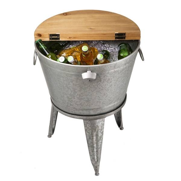 Shop Glitzhome 26 H Galvanized Beverage Tub Metal Stand Accent Table 2 X 2 6 Overstock 30883489