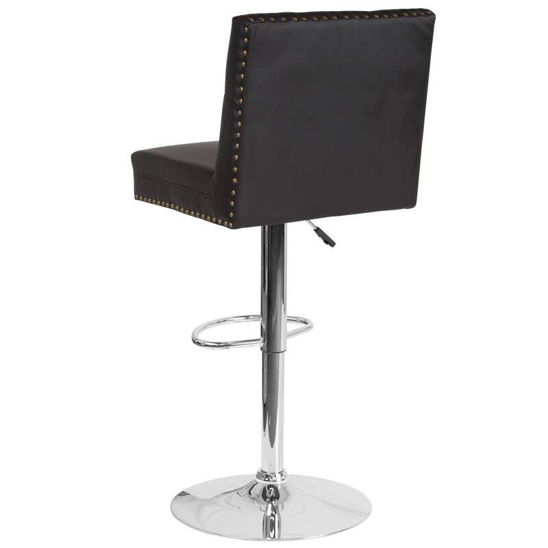 Adjustable Height Tufted Back Barstool w/Accent Nail Trim in Gray LeatherSoft - 17.5"W x 20"D x 38" - 46.5"H