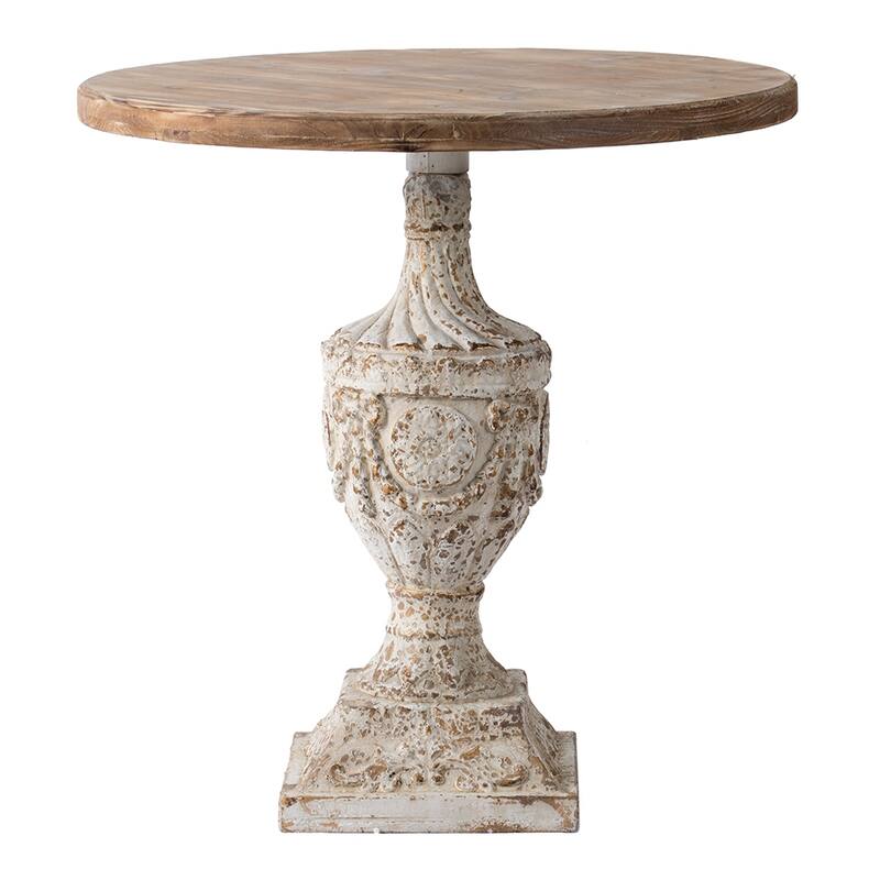 GDFStudio - Florence Vintage Pedestal Side Table with Hand-Carved Floral Base Design