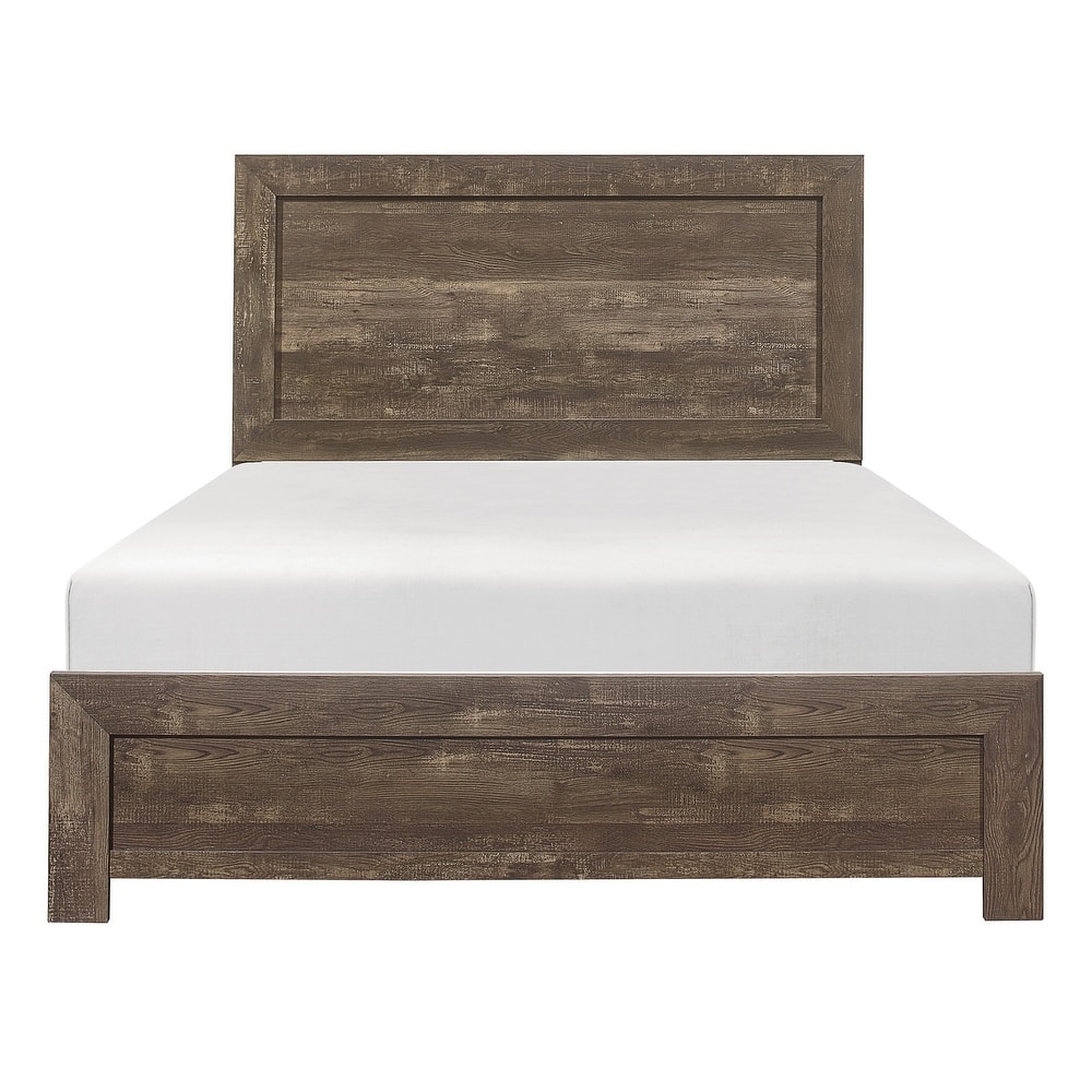 Full Size Wood Panel Bed Frame with Rustic Bed-in-a-Box Packaging