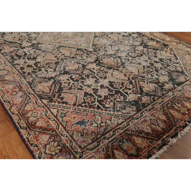 Hand Knotted Oriental 100% Wool Carpet Traditional Geometric Black Mahal Area Rug - 6' 6'' X 4' 1''