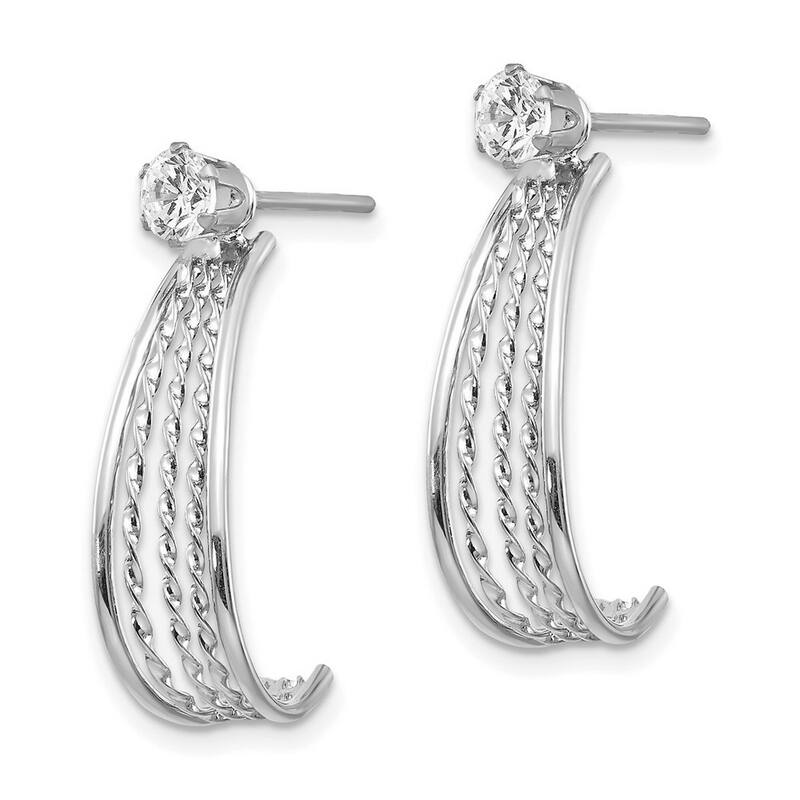 Curata 14k White Gold Twisted J Hoop Jacket with Cubic Zirconia Stud Earrings (8mm x 21mm)