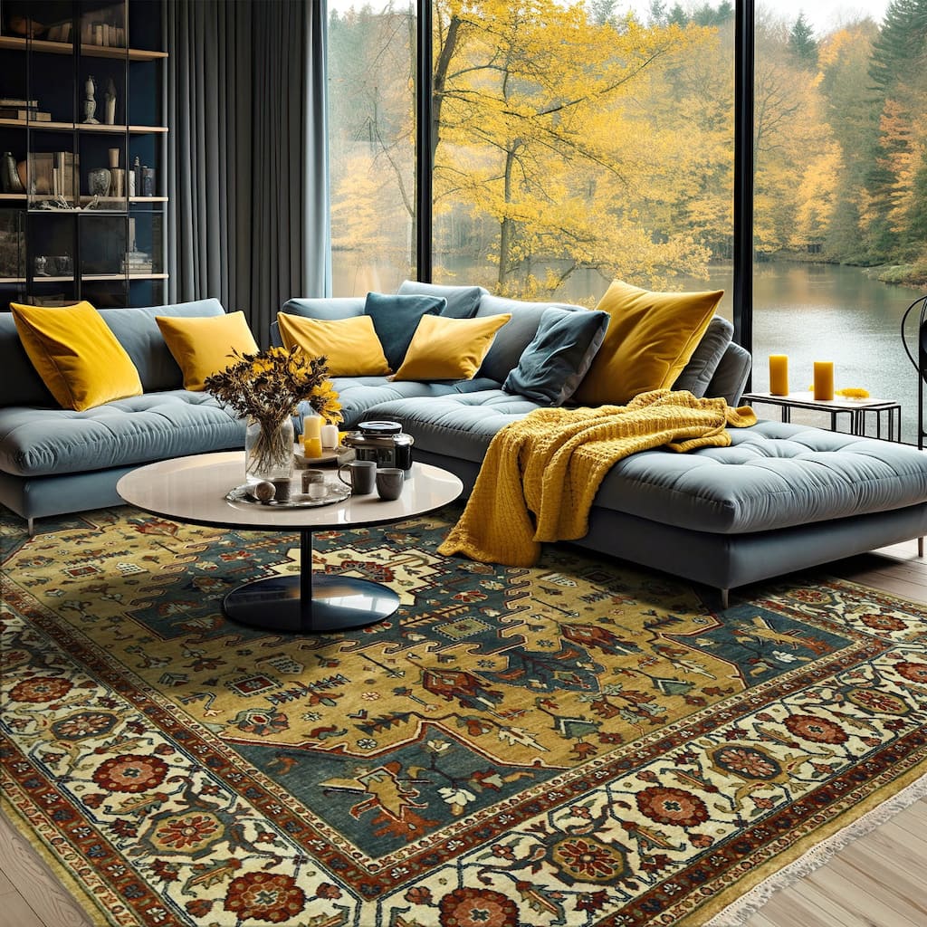 LoomBloom Hand Knotted Traditional Oushak Wool Area Rug, Gold - 7' 9'' x 9' 10''