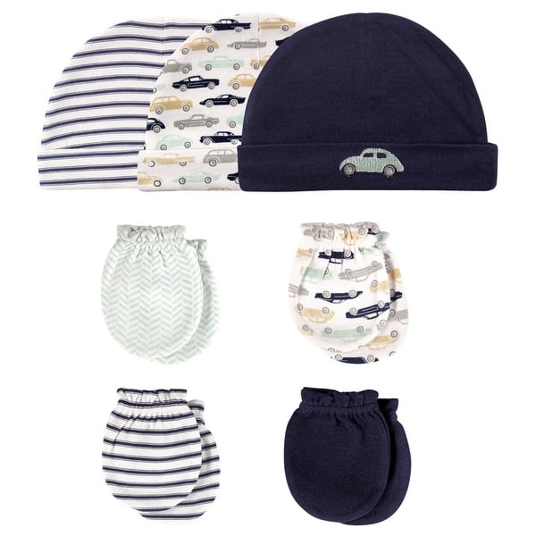 slide 1 of 1, Hudson Baby Infant Boy Cotton Cap and Scratch Mitten 7pc Set, Classic Car, 0-6 Months - Classic Car 0-6 Months - Classic Car