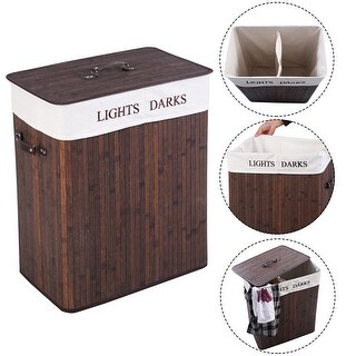 Costway Folding Double Rectangle Bamboo Hamper Laundry Basket Costway Folding Double Rectangle Bamboo Hamper Laundry Basket Cloth Storage Bag Lid Brown On Free Shipping Orders Over 45