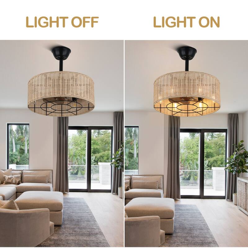 Bella Depot 6-Light Farmhouse Rattan-Woven Caged Ceiling Fan with Light Kit and Remote Control - 18 Inches