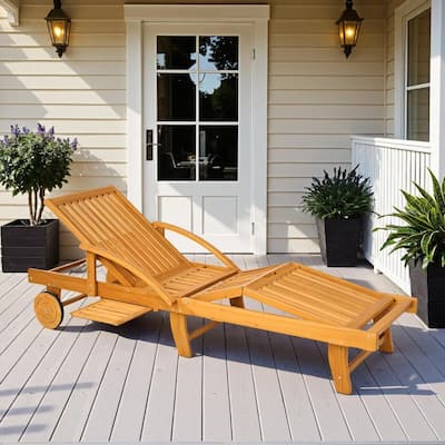 Acacia Wood Folding Lounge, 4-Pos Adjustable, Wheels for Beach
