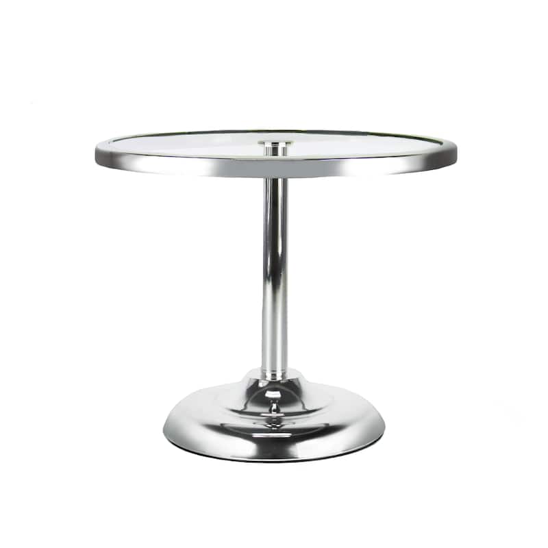 Silver Round Glass Top Cake Stand Dessert Display - 8" H x 9.75" D - Silver