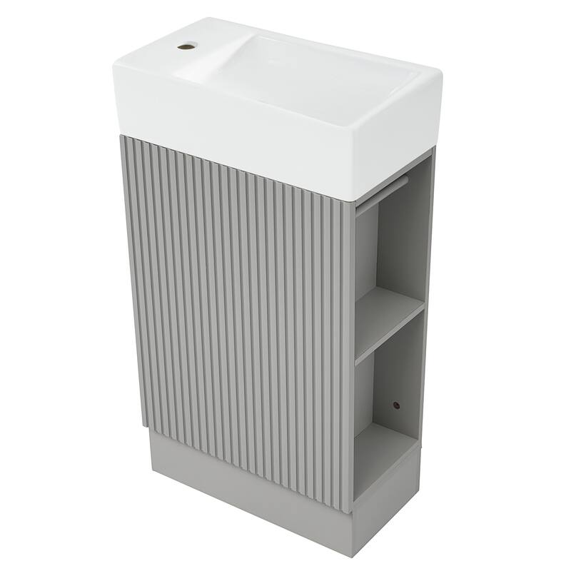 Grey 18.6" Bathroom Vanity with Undermount Sink, Two-Tier Shelf, Cabinet, and Toilet Paper Holder, Left or Right Install