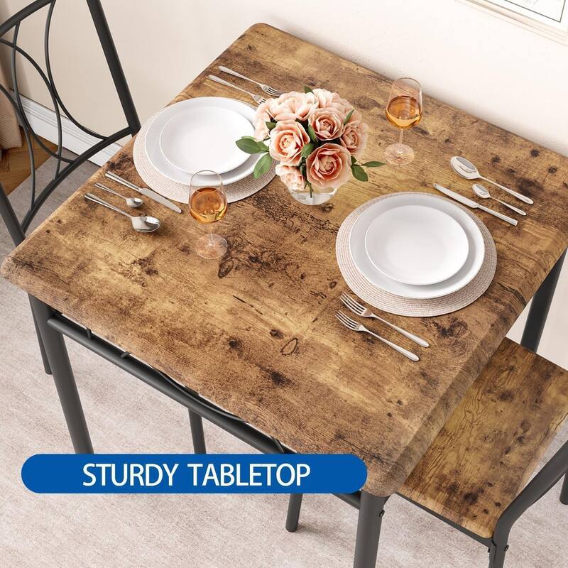 Dining Table and Upholstered Chairs Set 2, Metal Frame Compact Dining