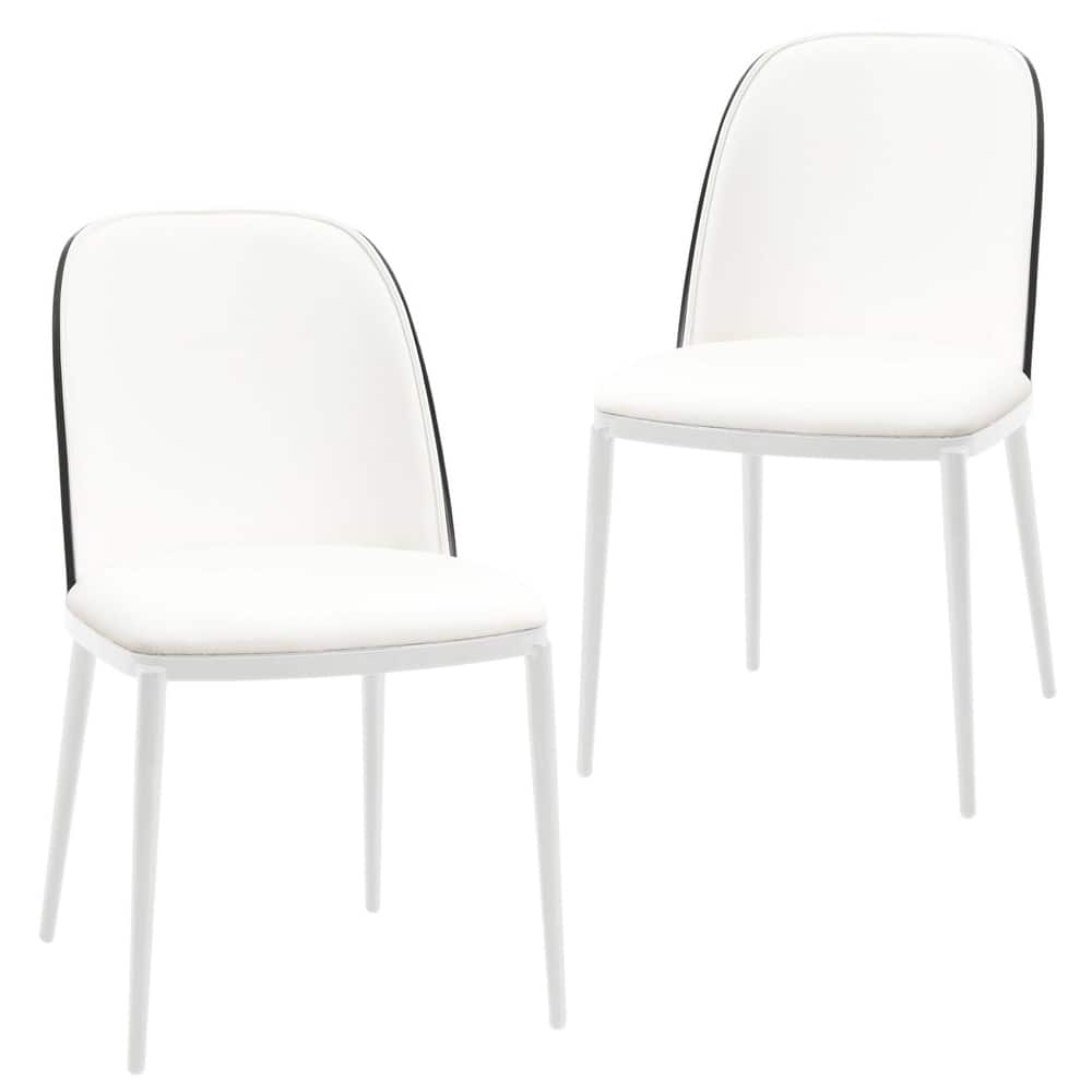 Tule Minimalist Scandinavian Dining Chairs (Set of 2) with Chic White Steel Frame, Premium Upholstered Seat for Kitchen & Dining