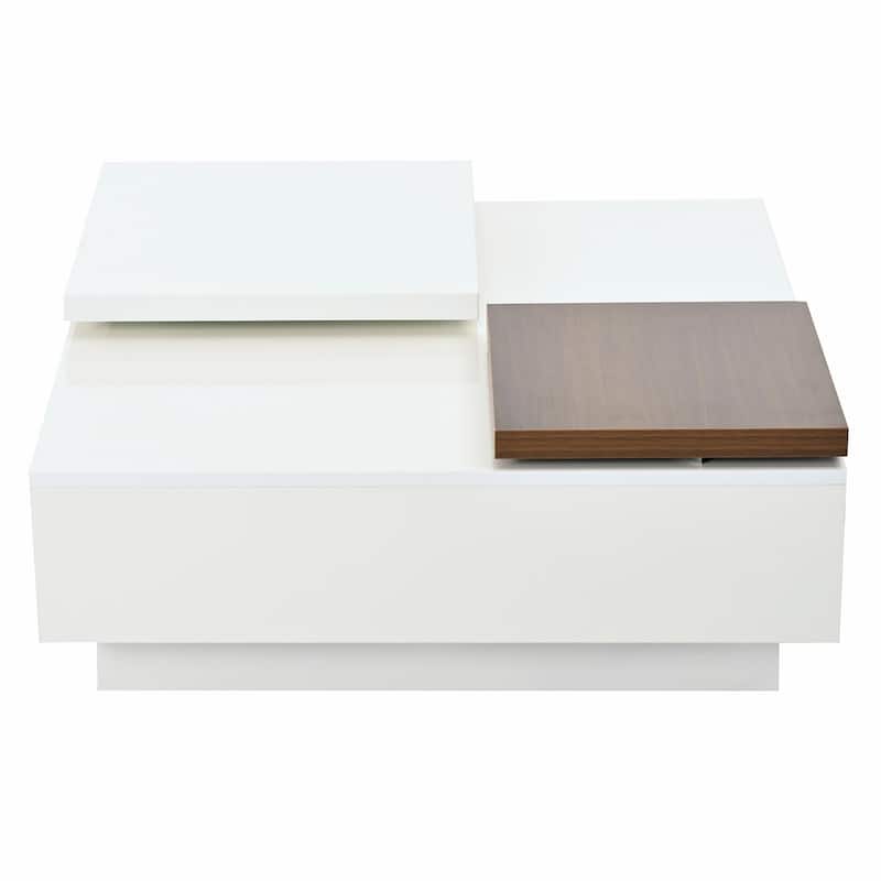 Modern Square Wood Coffee Table with Movable Top and 4 Hidden Storage Drawers